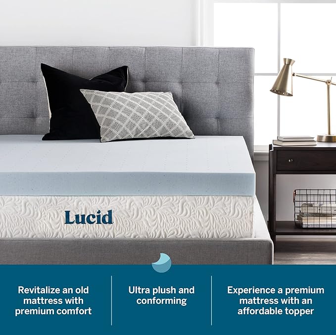 LUCID - LU40FF30GT 4 Inch Gel Memory Foam Mattress Topper-Ventilated Design-Ultra Plush-Full