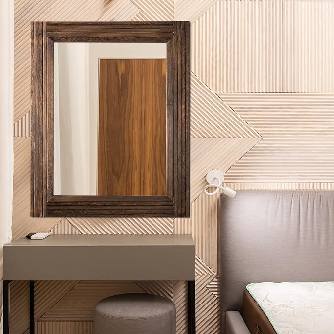 YOSHOOT Hand-Made Wooden Spliced Wall Mirror for Bathroom, Rustic Farmhouse Vanity Mirror, Décor Wall Art, Solid Wood Frame, Vertical or Horizontal Hanging