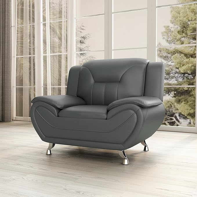 Container Furniture Direct Michael Modern Faux Leather Upholstered Stainless Steel Legs Living Room, Chair, Loveseat, Sofa, Red