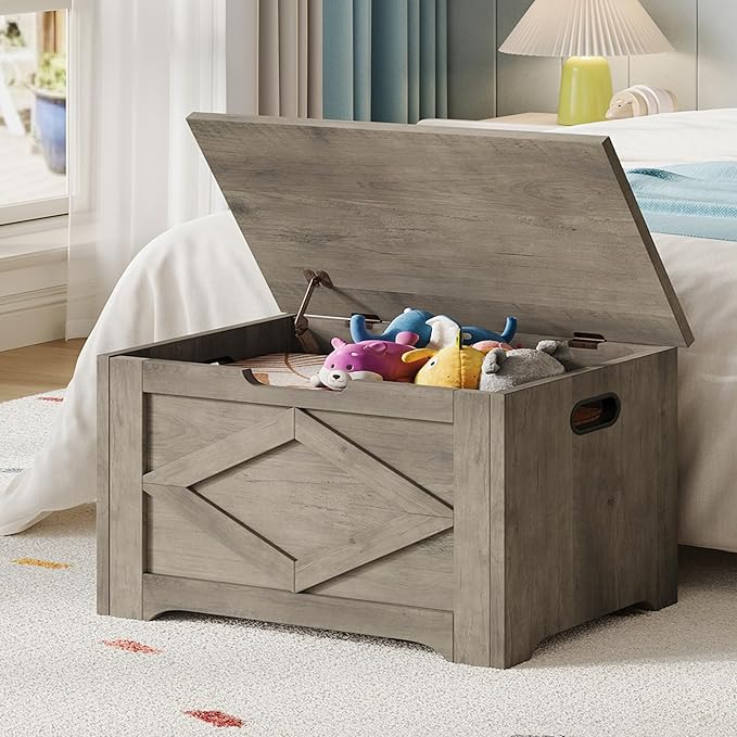 GarveeHome 23.6" Storage Chest, Wooden Storage Bench with Safety Hinge, Easy Assembly, Large Toy Chest for Entryway, Living Room, Bedroom