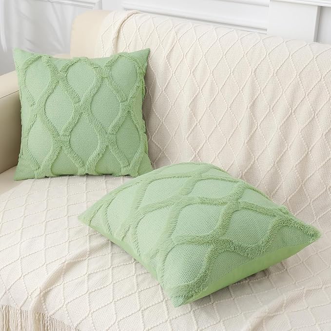 decorUhome Throw Pillow Covers 24x24 Inch Set of 2, Soft Plush Faux Fur Wool Sage Green Couch Pillow Covers, Decorative Neutral Pillow Cases for Bed Sofa Living Room Home Decor