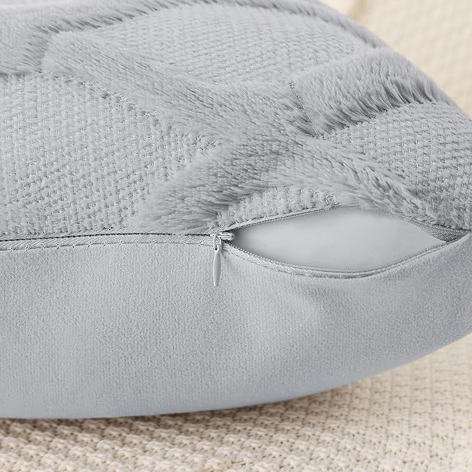 decorUhome Throw Pillow Covers 12x20 Inch Set of 2, Soft Plush Faux Fur Wool Lumbar Grey Couch Pillow Covers, Decorative Neutral Pillow Cases for Bed Sofa Living Room Home Decor