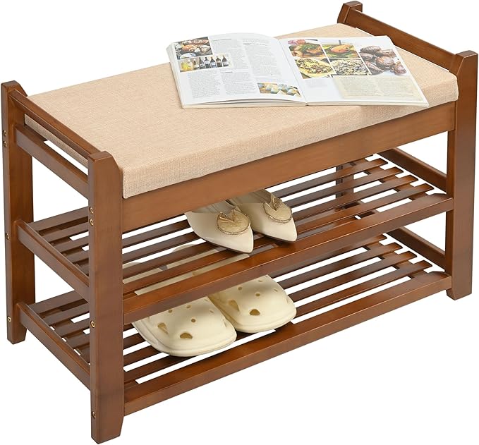 Shoe Rack Bench with Cushion, Shoe Rack for Front Door Entrance, Shoe Bench with Storage for Entryway Hallway Bedroom Living Room