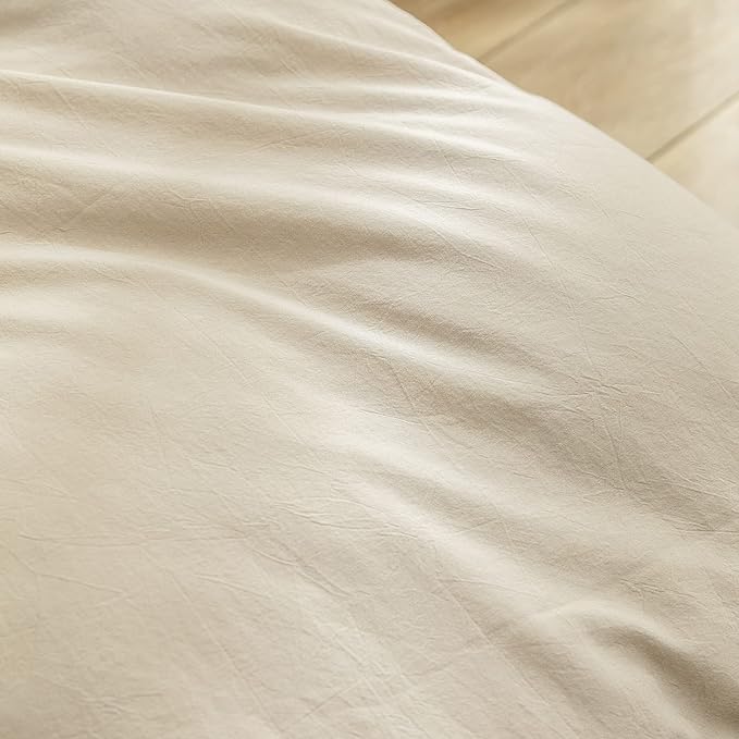 BESTOUCH Duvet Cover Set 100% Washed Cotton Linen Feel Super Soft Comfortable Chic Lightweight 3 PCs Home Bedding Set Solid Almond Milk Grey Cal King