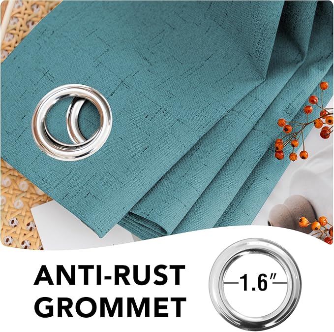 H.VERSAILTEX Linen Blackout Curtains Durable Thick Textured Linen Look 100% Blackout Patio Door Curtain Anti Rust Grommet Extra Wide Sliding Door Curtain Panel, W100 x L96 inch - Teal