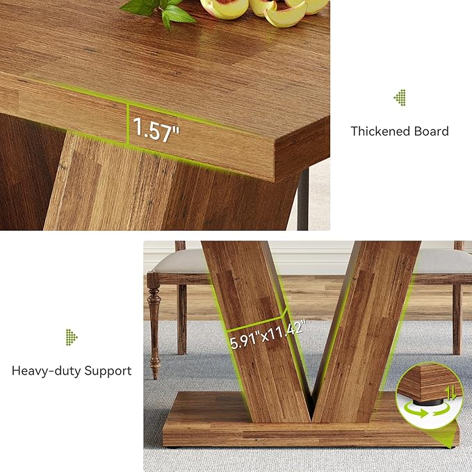 LITTLE TREE 47 Inches Dining Table for 4, Modern Dining Room Tables, Brown Rectangle Kitchen Table with V-Shaped Pedestal, Wooden Dinner Table for Dining Room, Living Room