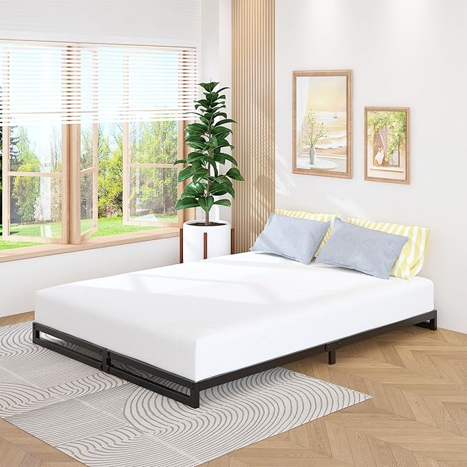6 Inch King Size Bed Frame Sturdy Mattress Foundation, Heavy Duty Metal Platform with Steel Slats Support No Box Spring Needed, Noise Free, Easy Assembly, Black