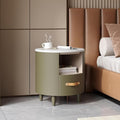 Merax Round Nightstand with Storage Drawer, MDF Contemporary Modern Bedside Table with Open Storage Shelf, Curved Design Sofa End Table for Bedroom & Living Room, Easy Assembly, Green