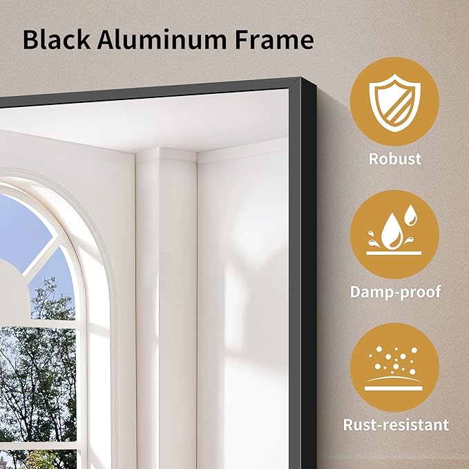 YIROMAN Bathroom Mirror 50"x30", Large Matte Black Bathroom Mirror for Over Sink with Aluminum Frame, Rectangular Vanity Mirror with Right Angle, Wall Mirror Hangs Horizontal or Vertical, Shatterproof