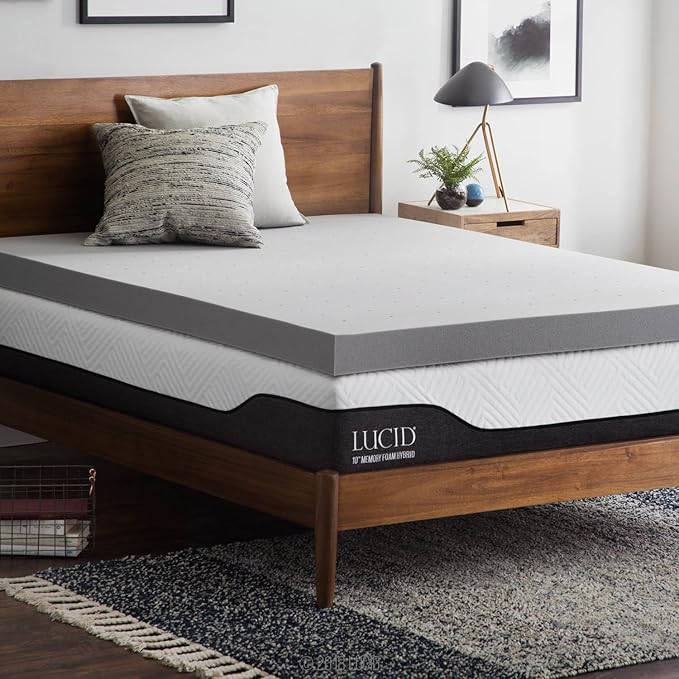 Lucid 4 Inch Bamboo Infused Memory Foam Mattress Topper - King Size – Cooling Ventilation – Pressure Relieving Bed Topper - Mattress Pad – CertiPur Certified