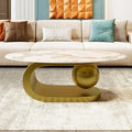 Merax 47.2" Modern Oval Coffee Table, Marble Pattern Sintered Stone Coffee Tabletop with Gold Stainless Steel Base for Living Room, White+Gold