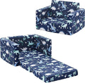 Ulax furniture Kids Sofa Chair for Reading, 2-in-1 Sofa Toddler Fold Out Couch, Convertible Sofa to Sleeper Couch (Navy Dinosaur)