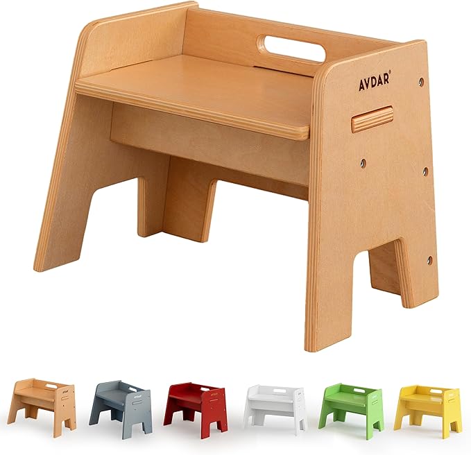 Wooden Step Stool for Kids, 14” One Step Stool for Toddlers, Heavy Duty Non-tip Non-Slip for Bedroom/Kitchen