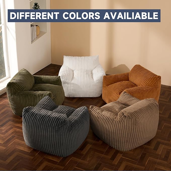 Oversized Bean Bag Chair for Adults, Giant Comfy Plush Boneless Bean Bag Couch with Filler for Kids - Reading Chair for Living Room, Bedroom & Dorm, Single Accent Chair Floor Lounger, Green