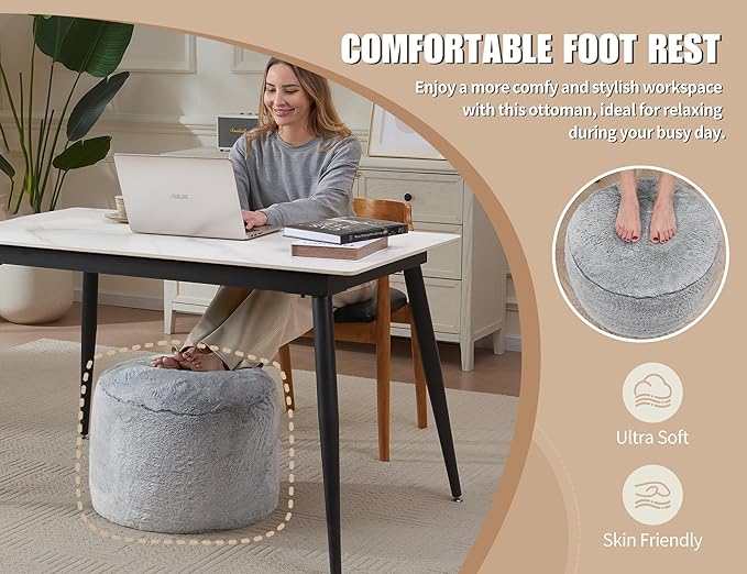 Round Storage Ottoman Bench 20"x15" Round Ottoman Cover with Foam Floor Chair Farmhouse Puff Ottom Pouf Stool for Bedroom Soft Large Pouf Ottom Purple Foot Stool Ottom for Accent Chair