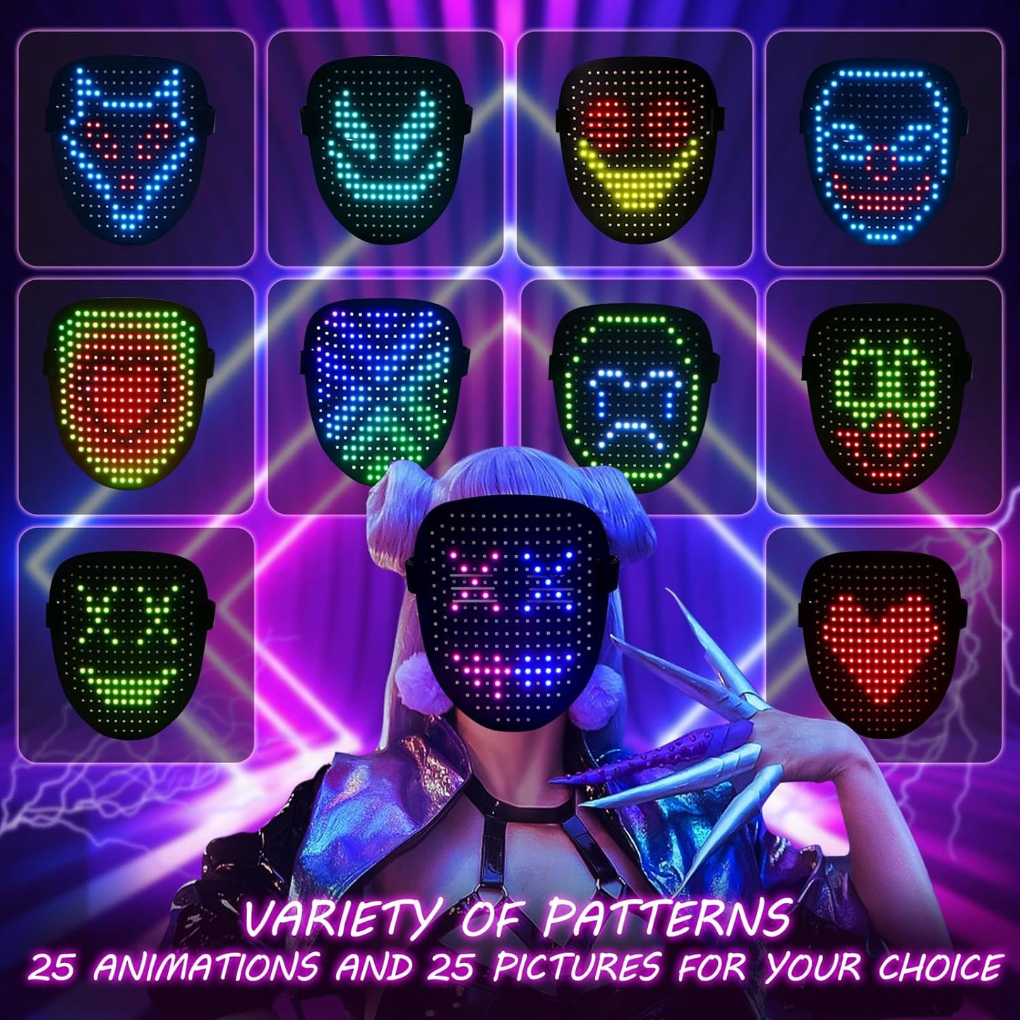 Halloween LED Mask, Light Up Masks Halloween Costume Cosplay Party Birthday Gifts for Teen Boys Girls