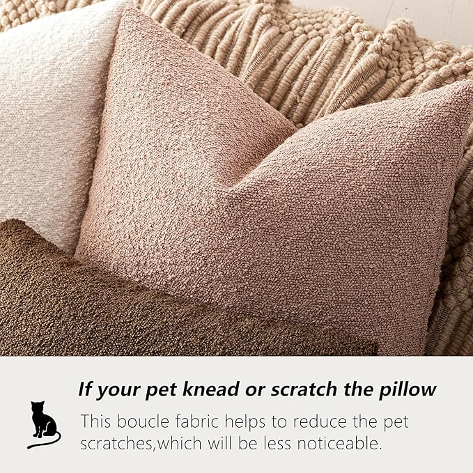 Foindtower Set of 2, Decorative Textured Boucle Throw Pillow Covers Accent Solid Pillow Cases Neutral Soft Cozy Couch Cushion Case for Chair Sofa Bedroom Living Room Home Decor 20 x 20 Inch Light Pink