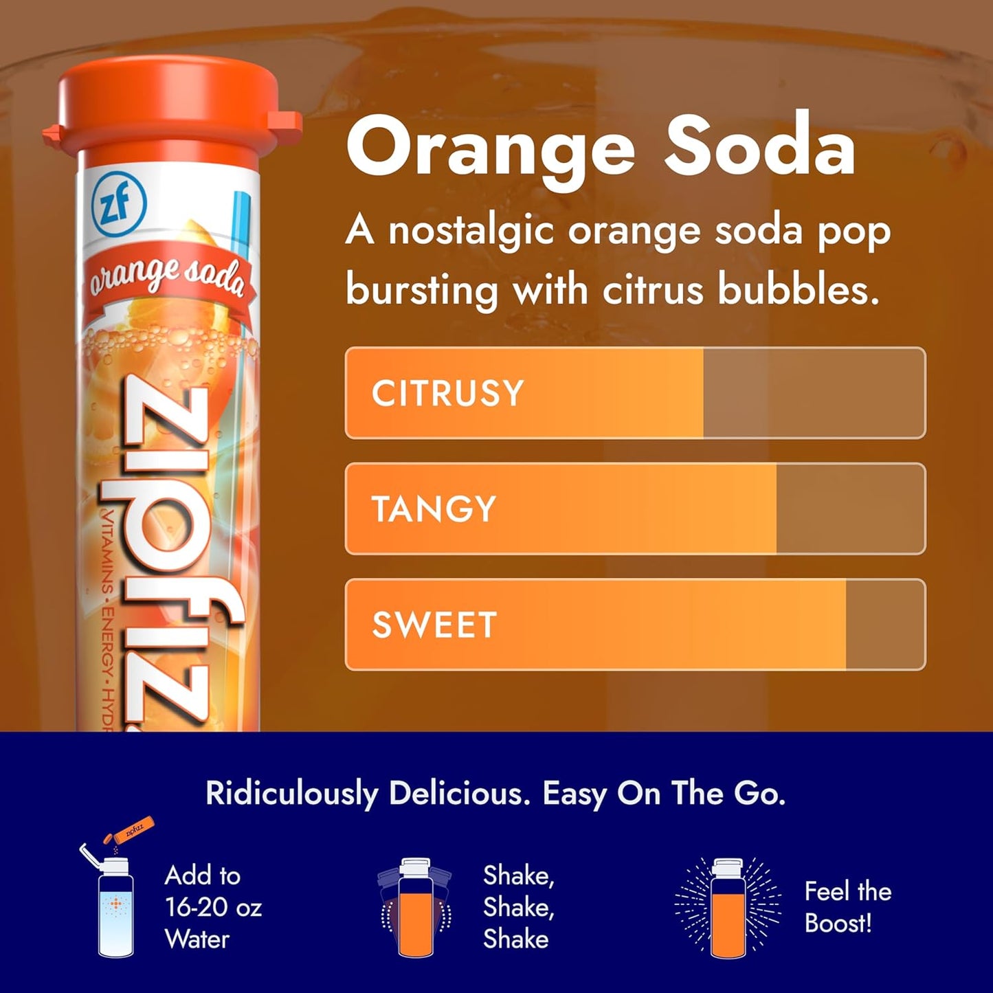 Zipfizz Daily Energy Drink Powder, Orange Soda, 12 Pack | 3-in-1 Sustained Energy, Rapid Hydration, and Essential Vitamins | Sugar-Free | Electrolyte Powder | Contains Vitamin B-12 & Antioxidants