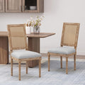 Merax Upholstered Solid Wood Dining Chairs Set of 2, French Country Style Accent Side Seating Furniture for Kitchen, Living Room, Wicker Back, Light Grey