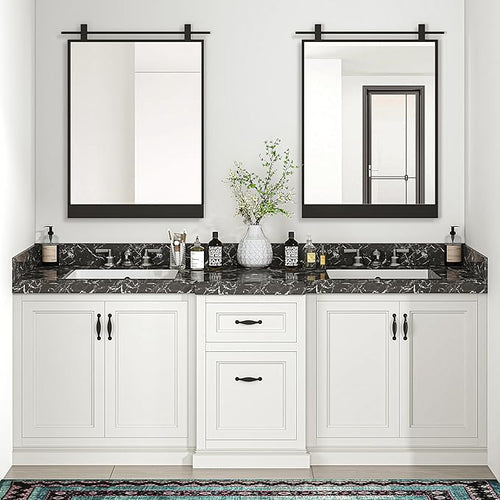 20x28 Inch Rectangle Bathroom Vanity Mirror for Wall Mounted Over Sink Farmhouse Rustic Matte Black Frame Barn Door Mirrors Foyer Entryway Decor