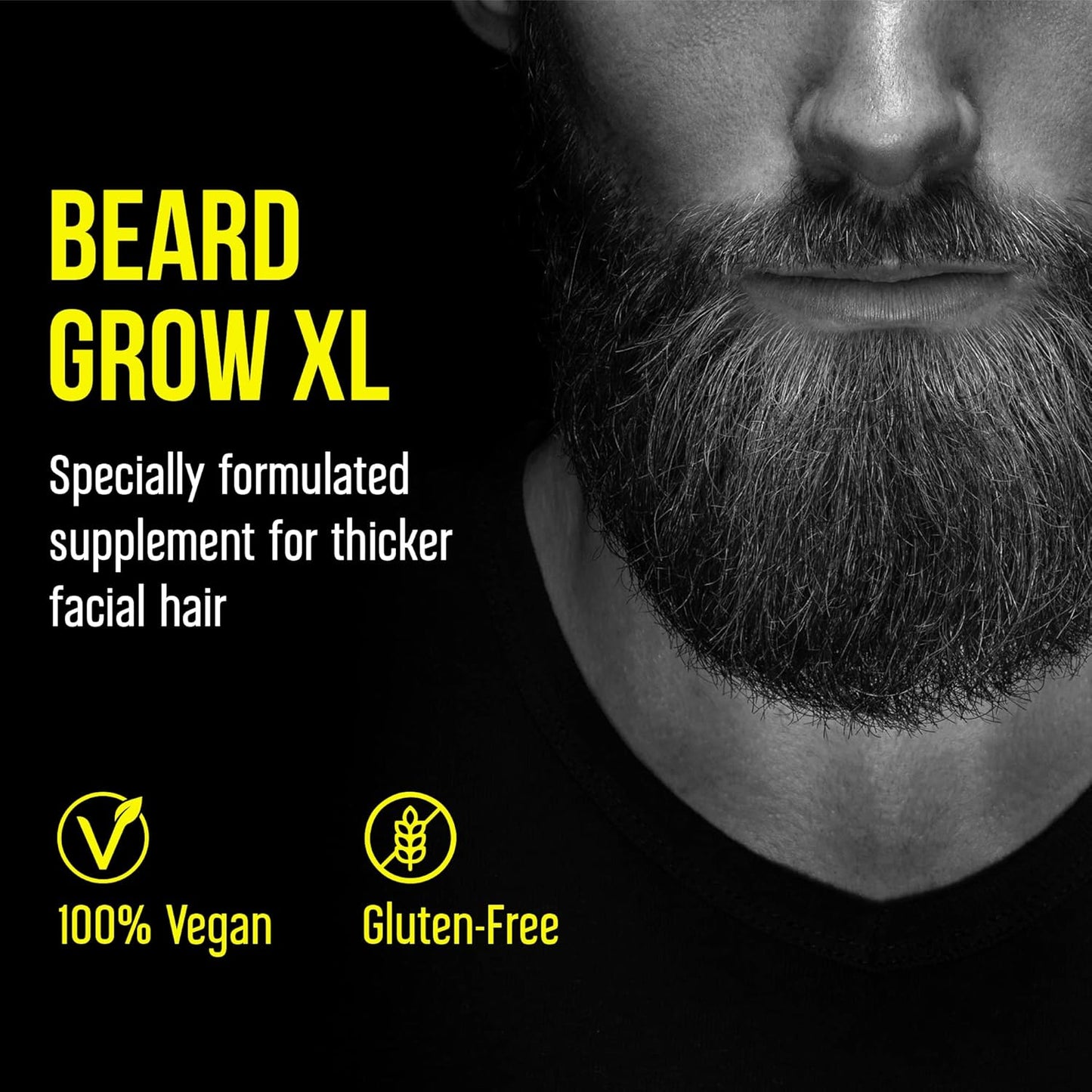 Beard Grow XL - Vegan Hair Growth Supplement for a Faster, Thicker, Fuller Beard - Enhances Your Grooming Kit