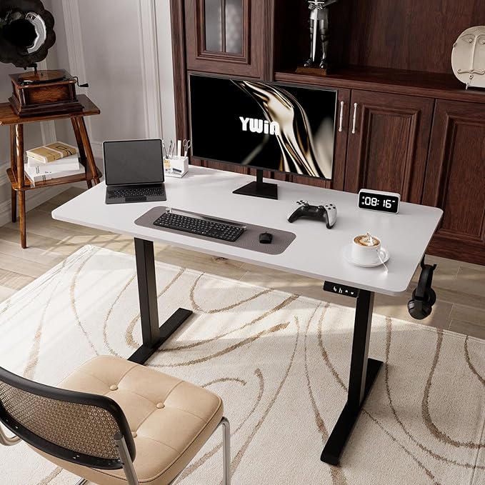 Ywin Electric Height Adjustable Standing Desk with Wheels, 55 x 24 inches, Ergonomic Stand Up Desk for Home Office