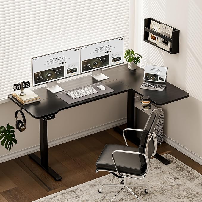 59 Inch L Shaped Standing Desk Adjustable Height,Gaming Electric Corner Standing Desk, Sit Stand Computer Table with Reversiable Splice Board, Black