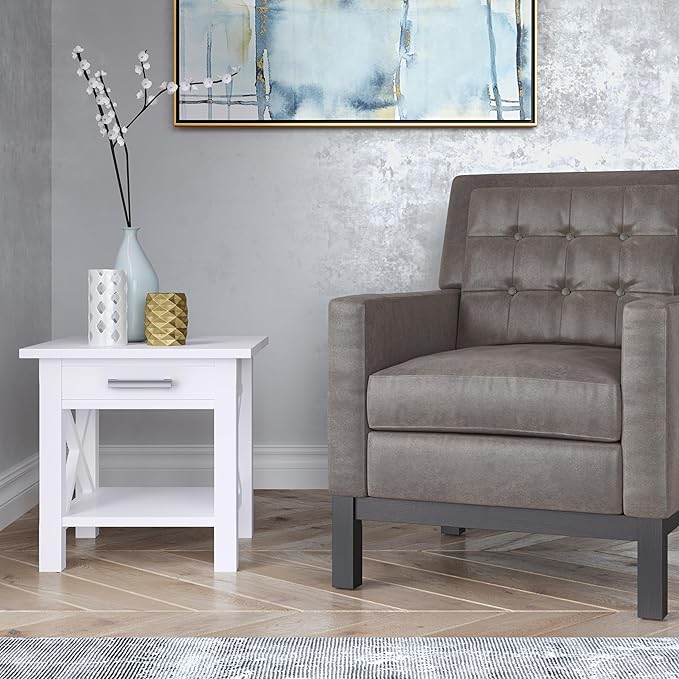 SIMPLIHOME Kitchener SOLID WOOD 21 inch Wide Square Contemporary End Table in White for the Living Room and Bedroom