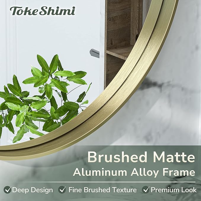 TokeShimi Gold Oval Wall Bathroom Mirror 22x30 Inch with Non-Rusting Aluminum Alloy Brushed Matte Framed Bathroom Mirror for Wall Vanity Farmhouse Modern Minimalist Home Decor or Horizontal