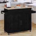 IRONCK Kitchen Island with Storage, Rolling Kitchen Island on Wheels with Drop Leaf, Charging Station, 3 Open Spice Rack, Cabinet, Drawer, Kitchen Cart Island Table for Kitchen, Black