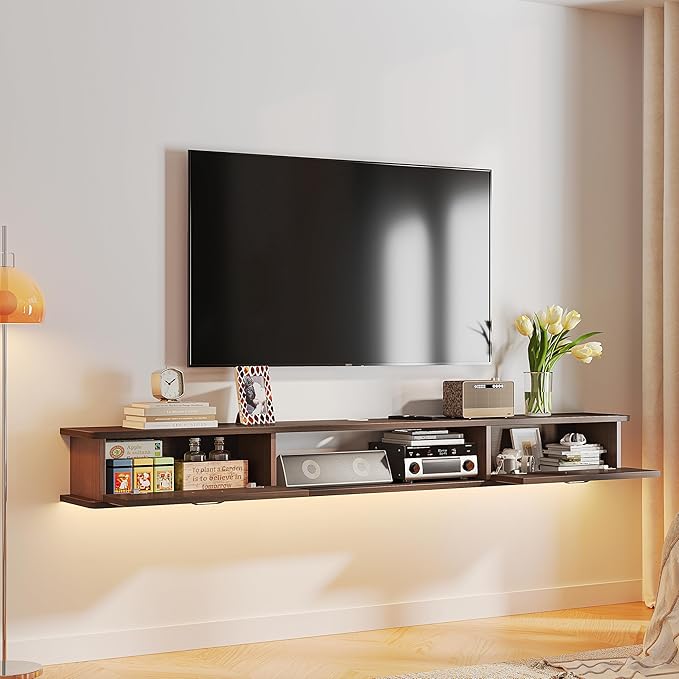 Floating TV Stand with 2 Doors,94'' Wall-Mounted TV Console,Floating TV Cabinet,Floating Console Shelf,Wall Mounted TV Cabinet(Walnut)