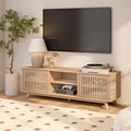 Plank+Beam Mid-Century Modern Wood TV Stand, Solid Wood Entertainment Console with Storage, 59" L x 16" W x 19" H, Blonde