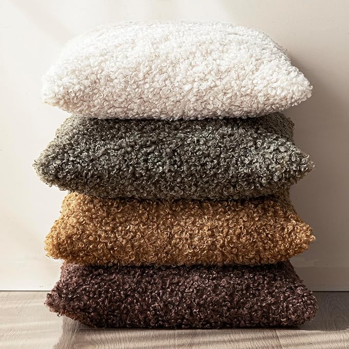 Foindtower 2 Pieces 22x22 Inch Red Brown, Faux Fur Throw Pillow Cover Accent Sherpa Furry Pillow Covers Fuzzy Soft Pillowcases Cozy Sheepskin Decorative Fleece Cushion Case for Bed Couch Living Room