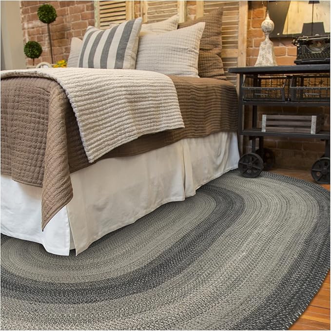 Homespice Flint Hill Braided Oval Rugs 8x10' - Primitive Grey Rugs for Living Room and Dining Room