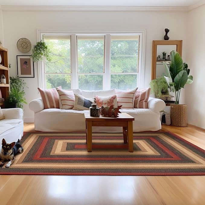 Highland Multicolor Jute Braided Area Rug, 6x9' Rectangle - Warm Country and Cabin Decor, Perfect for Living Rooms and Dining Rooms - Pet Friendly and Easy to Clean