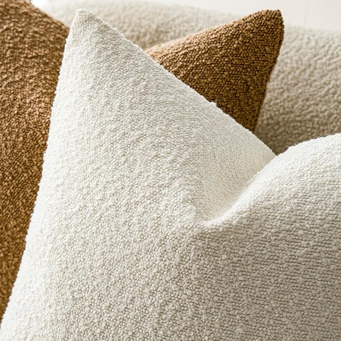 Foindtower Set of 2, Decorative Textured Boucle Throw Pillow Covers Accent Solid Pillow Cases Neutral Soft Cozy Couch Cushion Case for Chair Sofa Bedroom Living Room Home Decor 16 x 16 Inch White