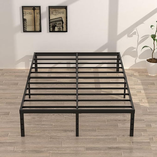 18 Inch Queen Bed Frame No Box Spring Required, Metal Platform Queen Size Bed Frames with High Storage, Eassy Assembly 3,500 Lbs Heavy Duty Bedframes, Black