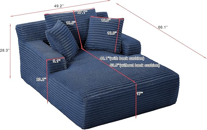 Oversized Chaise Daybed Lounge Sleeper Chair Sofa Full Foam Cloud Chaise Sofabed for Living Room,Luxury Plush Corduroy Upholstered Sleeper Couch Extra Wide Chair Bed W/3 Pillows for Home/Apartment