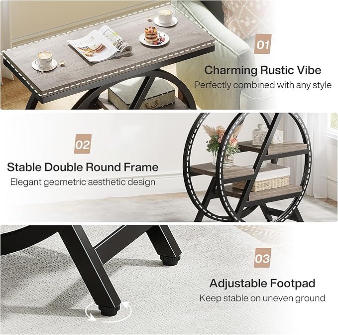 LITTLE TREE End Table, Narrow Side Table with 4-Tier Large Storage Space, Modern Bedside Table for Living Room, Home Office, Bedroom, Grey