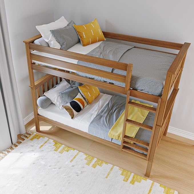 Max & Lily Bunk Bed Twin over Twin, Solid Wood Bunk Bed Frame with Ladder for Kids, 14" Safety Guardrails, Easy Assembly, No Box Spring Needed, Pecan