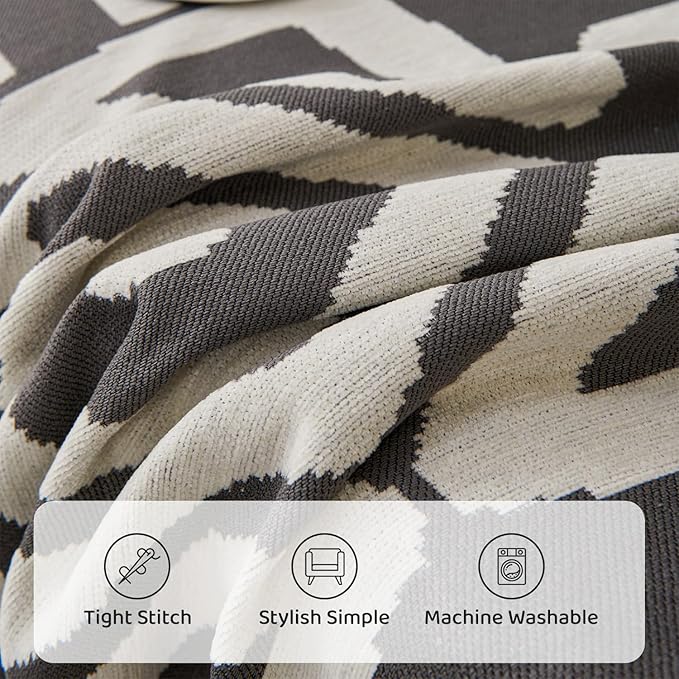 STACYPIK Simple Dark Grey Boho Sofa Cover for Sectional Soft Tassel Chenille Couch Cover for 3 Cushion Couch Reversible Loveseat Cover for Dogs Cats Non-Silp Furniture Cover Multi-Use Blanket-91x118IN