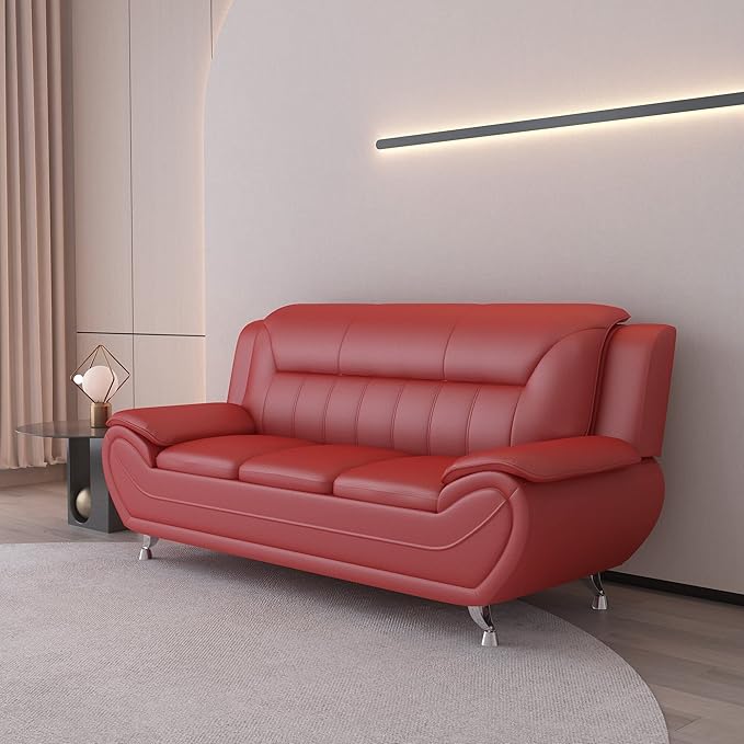 Container Furniture Direct Michael Modern Faux Leather Upholstered Stainless Steel Legs Living Room, Chair, Loveseat, Sofa, Black Camel