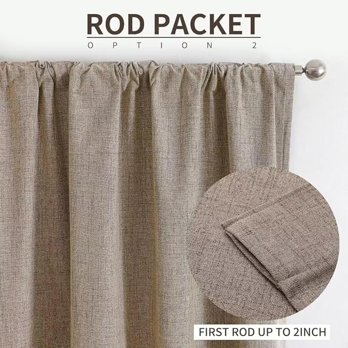 Joydeco Natural Linen Curtains 108 inch Length 2 Panels Set Burg 100% Blackout Patio Door Curtain Room Darkening Sliding Door Curtains Thermal Insulated Back tab Rod Pocket(105x108 inch, Linen)
