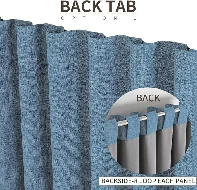 Joydeco Natural Linen Curtains 96 inch Length 2 Panels Set Burg 100% Blackout Patio Door Curtain Room Darkening Sliding Door Curtains Thermal Insulated Back tab Rod Pocket(105x96 inch, Sky Blue)