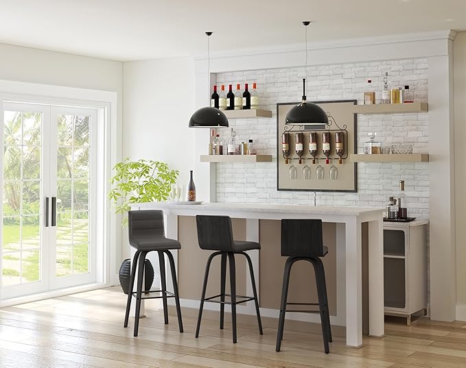Armen Living Vienna 30" Swivel Bar Stool in Black Wood Finish with Gray Faux Leather - Set of 4