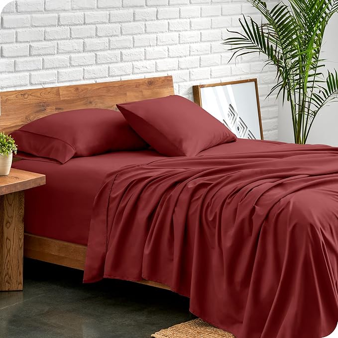 Bare Home Split Head Flex King Sheet Set - 1800 Ultra-Soft Microfiber Bed Sheets - Double Brushed - Deep Pockets - Easy Fit - 4 Piece Set - FlexTop Bedding Sheets (Split Head Flex King, Rosewood)