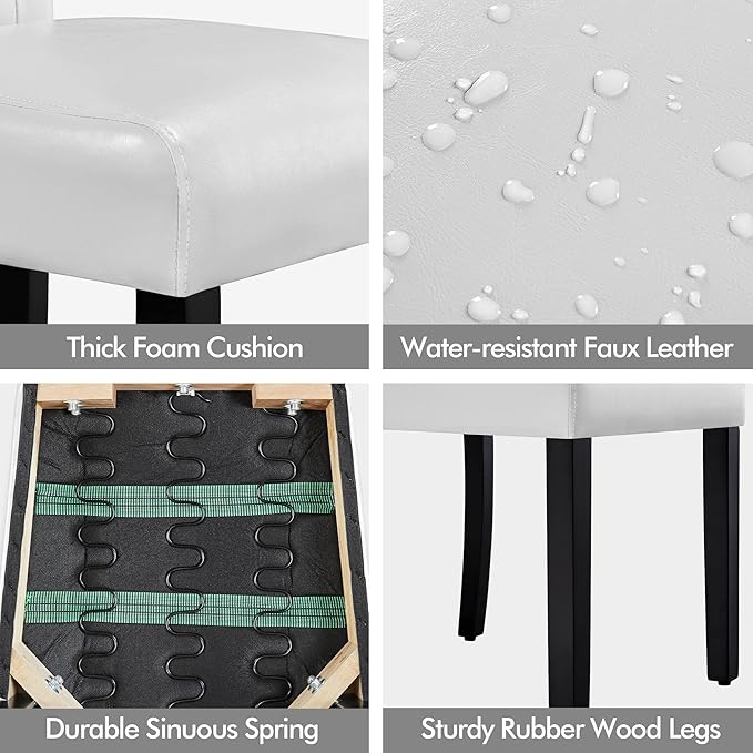 Yaheetech Dining Chairs Set of 6 Modern Style Faux Leather Dining Room Chairs with Solid Wood Legs and Button Tufted Padded for Home Kitchen, White