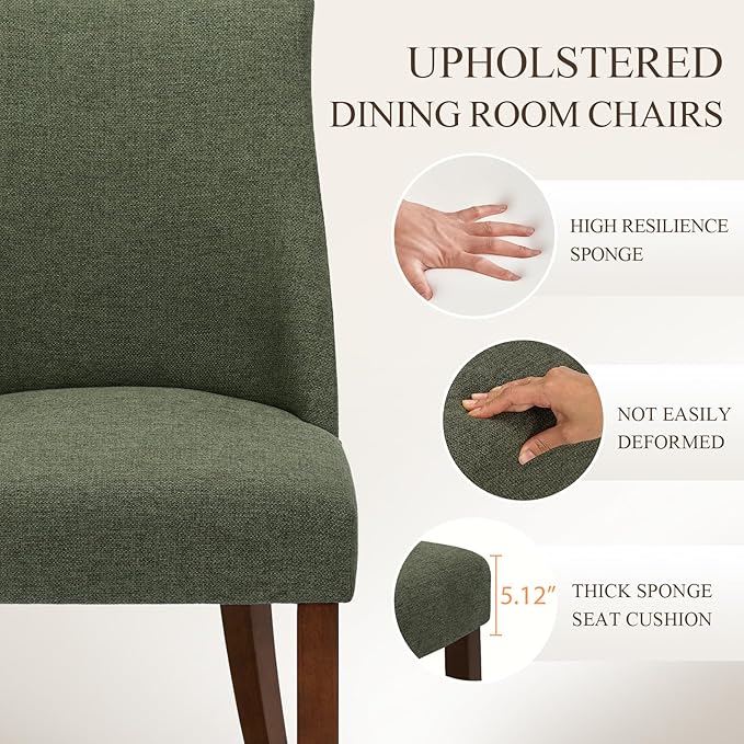 COLAMY Upholstered Dining Chairs Set of 6, Mid Century Modern Kitchen Chairs with Back, Farmhouse Fabric Side Dining Room Chairs with Wood Legs for Dining Room Restaurant, Green