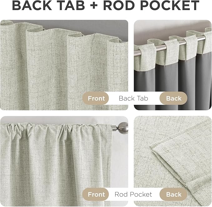 Joydeco 100% Blackout Curtains for Bedroom - Natural Linen Curtains 70" W x 108" L Long, Thermal Insulated 1 Panels Light Beige. Room Darkening Light Blocking Drapes for Living Room