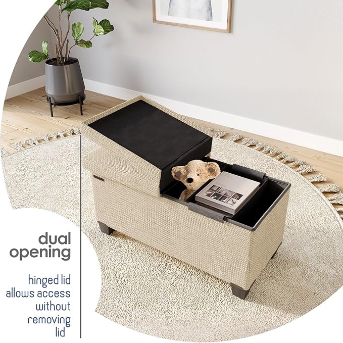 STORAGEBUD Storage Ottoman Bench with Bins, 30-in Storage Bench for Bedroom End of Bed, Folding Foot Rest Ottoman for Living Room Max 660lbs, Fabric Ottomans, Beige